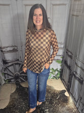 Load image into Gallery viewer, Brown Checkered Mesh Top