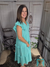 Load image into Gallery viewer, Turquoise Ruffled Sleeved Maxi Dress