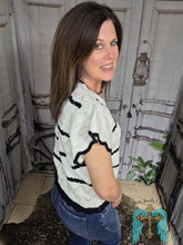 Load image into Gallery viewer, Butterfly Sleeve Pointelle Striped Sweater