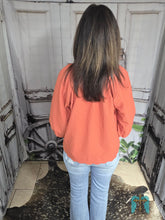 Load image into Gallery viewer, Split V-Neck Top With Balloon Sleeve-Rust