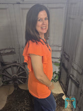 Load image into Gallery viewer, Ruffled Sleeve Solid Top-Orange