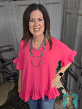 Load image into Gallery viewer, Solid Short Ruffle Sleeve Hi Low Top-Hot Pink