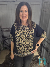 Load image into Gallery viewer, Black Denim With Leopard Detail Top