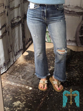Load image into Gallery viewer, Risen High Rise-Crop Bootcut Frayed Jeans