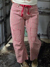 Load image into Gallery viewer, Striped Twill Barrel Jeans-Red