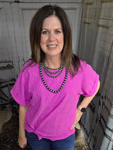 Load image into Gallery viewer, Solid Top With Cuffed Sleeve-Magenta