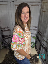 Load image into Gallery viewer, THML Flower Embroidered Puff Sleeve Top