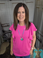 Load image into Gallery viewer, Ruffled Sleeve Solid Top-Hot Pink