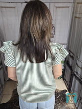 Load image into Gallery viewer, Hunter Green Striped Ruffled Top