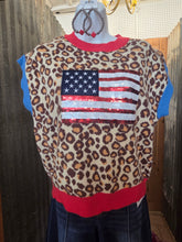 Load image into Gallery viewer, Leopard Sleeveless Sweater with Sequin American Flag