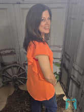 Load image into Gallery viewer, Ruffled Sleeve Solid Top-Orange