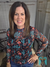 Load image into Gallery viewer, Black Bucking Horse And Cactus Mesh Top