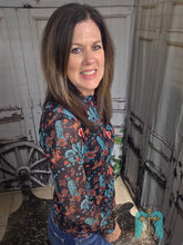 Load image into Gallery viewer, Black Bucking Horse And Cactus Mesh Top