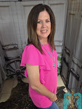 Load image into Gallery viewer, Ruffled Sleeve Solid Top-Hot Pink - Jeans Jewels and Jesus Boutique