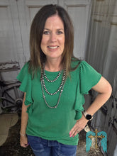 Load image into Gallery viewer, Ruffled Sleeve Solid Top-Kelly Green - Jeans Jewels and Jesus Boutique