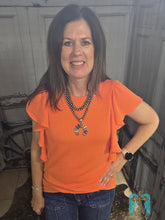 Load image into Gallery viewer, Ruffled Sleeve Solid Top-Orange - Jeans Jewels and Jesus Boutique