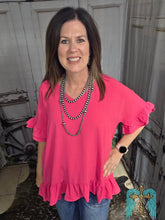 Load image into Gallery viewer, Solid Short Ruffle Sleeve Hi Low Top-Hot Pink - Jeans Jewels and Jesus Boutique