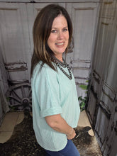 Load image into Gallery viewer, Solid Top With Cuffed Sleeve-Mint - Jeans Jewels and Jesus Boutique