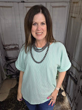 Load image into Gallery viewer, Solid Top With Cuffed Sleeve-Mint - Jeans Jewels and Jesus Boutique