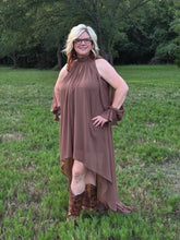 Load image into Gallery viewer, Spring High-Low Halter Maxi Dress-Brown - Jeans Jewels and Jesus Boutique