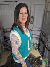 Load image into Gallery viewer, Turquoise V Neck Horsehoe Sweater Vest - Jeans Jewels and Jesus Boutique