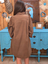 Load image into Gallery viewer, Umgee Brown Corduroy Ruffle Neck Dress - Jeans Jewels and Jesus Boutique