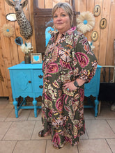 Load image into Gallery viewer, Umgee Olive Floral Tiered Maxi Dress - Jeans Jewels and Jesus Boutique