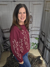 Load image into Gallery viewer, Western Bootstitch Embroidered Sweatshirt-Burgundy - Jeans Jewels and Jesus Boutique