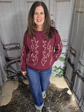 Load image into Gallery viewer, Western Bootstitch Embroidered Sweatshirt-Burgundy - Jeans Jewels and Jesus Boutique