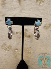 Load image into Gallery viewer, Western Cross Stone With Aztec Hoop Stud Earring - Jeans Jewels and Jesus Boutique