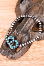 Load image into Gallery viewer, Turquoise Beaded Initial Silver Pearl Bracelet - 15 Letters
