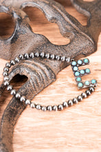 Load image into Gallery viewer, Turquoise Beaded Initial Silver Pearl Bracelet - 15 Letters