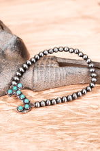 Load image into Gallery viewer, Turquoise Beaded Initial Silver Pearl Bracelet - 15 Letters