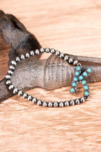 Load image into Gallery viewer, Turquoise Beaded Initial Silver Pearl Bracelet - 15 Letters - Jeans Jewels and Jesus Boutique