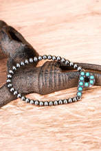 Load image into Gallery viewer, Turquoise Beaded Initial Silver Pearl Bracelet - 15 Letters - Jeans Jewels and Jesus Boutique