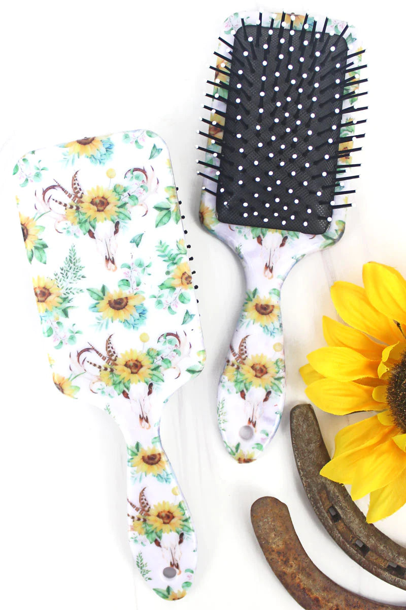 Sunflower Steer Paddle Hairbrush Jeans Jewels and Jesus Boutique