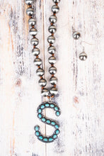 Load image into Gallery viewer, Fashion Turquoise Initial Silver Pearl Necklace Set - 14 Letters