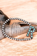 Load image into Gallery viewer, Turquoise Beaded Initial Silver Pearl Bracelet - 15 Letters