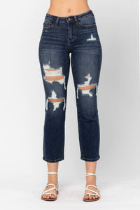 Judy Blue Mid Rise Straight Cropped Jean
