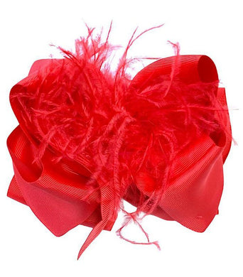 Girls Hot Red Feather Hair Bow