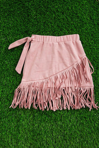 Girls Pink High Low Fringe Skirt