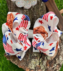 Girls Patriotic/Highland Cow Printed Double Layer Hair Bow