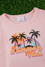 Load image into Gallery viewer, Girls Set &quot;Summer Vibes&quot; Tee with Stripe Denim Shorts
