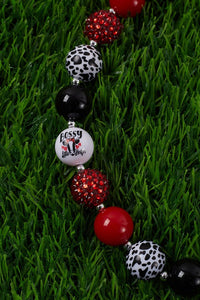 Girls Bubble Gum Necklace - Red with Cow Spots