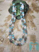 Load image into Gallery viewer, 2 Strand Turquoise And White Beaded Necklace - Jeans Jewels and Jesus Boutique
