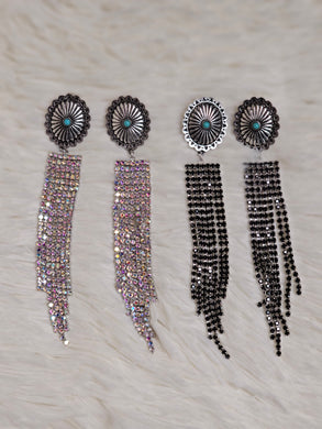 Western Concho Stone Tassel Stud Earrings - 2 Colors
