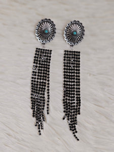 Western Concho Stone Tassel Stud Earrings - 2 Colors