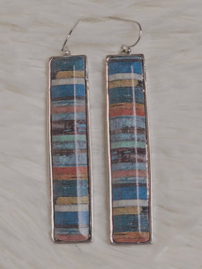 Vintage Wooden Wall Print Bar Dangle Earrings