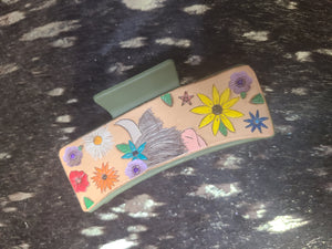 Hand Tooled & Painted Hair Clip