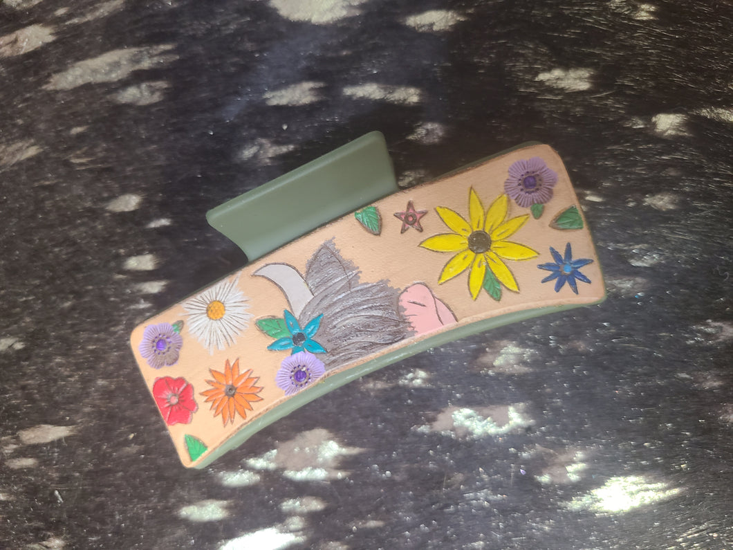 Hand Tooled & Painted Hair Clip